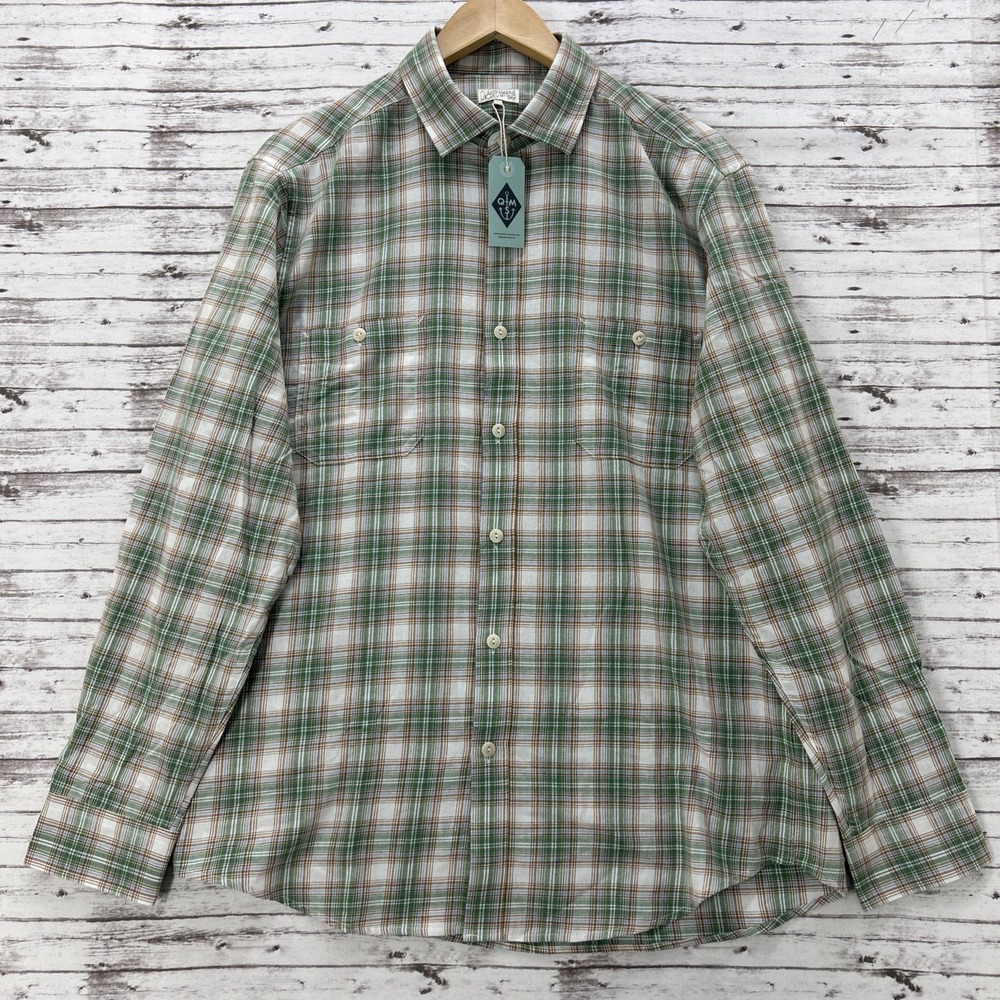 Quaker Marine Supply Shirt Men Large Coastal Twill Cotton Button-Up Plaid NEW